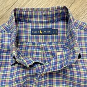 Polo Ralph Lauren Blue Green Orange Colorful Plaid Long Sleeve Button Down Shirt